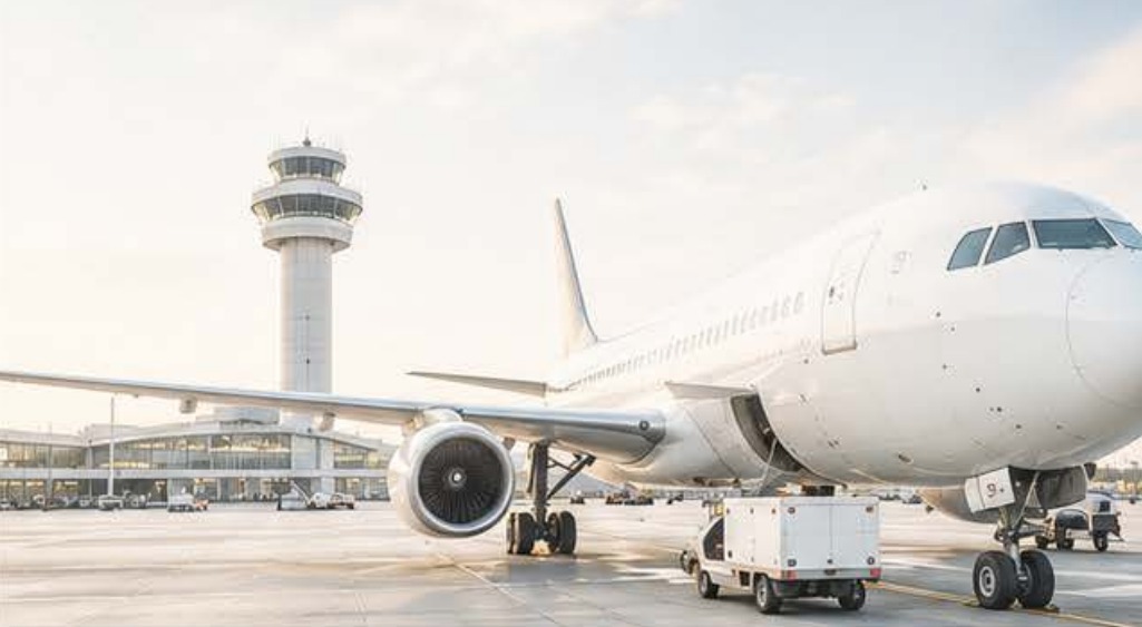 Aircraft and airport control tower